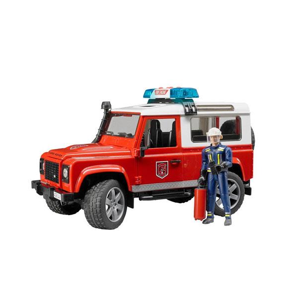 ماشین آتشنشانی لندرور به همراه فیگور آتش نشان برودر Bruder Bruder BRU2596 Land Rover Defender Station Wagon Fire Department Vehicle with Fireman Toy